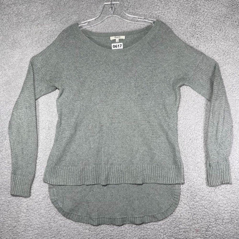 Madewell Sweater Womens Medium Green Textured Knit Hi-Low Hem Pullover 000617